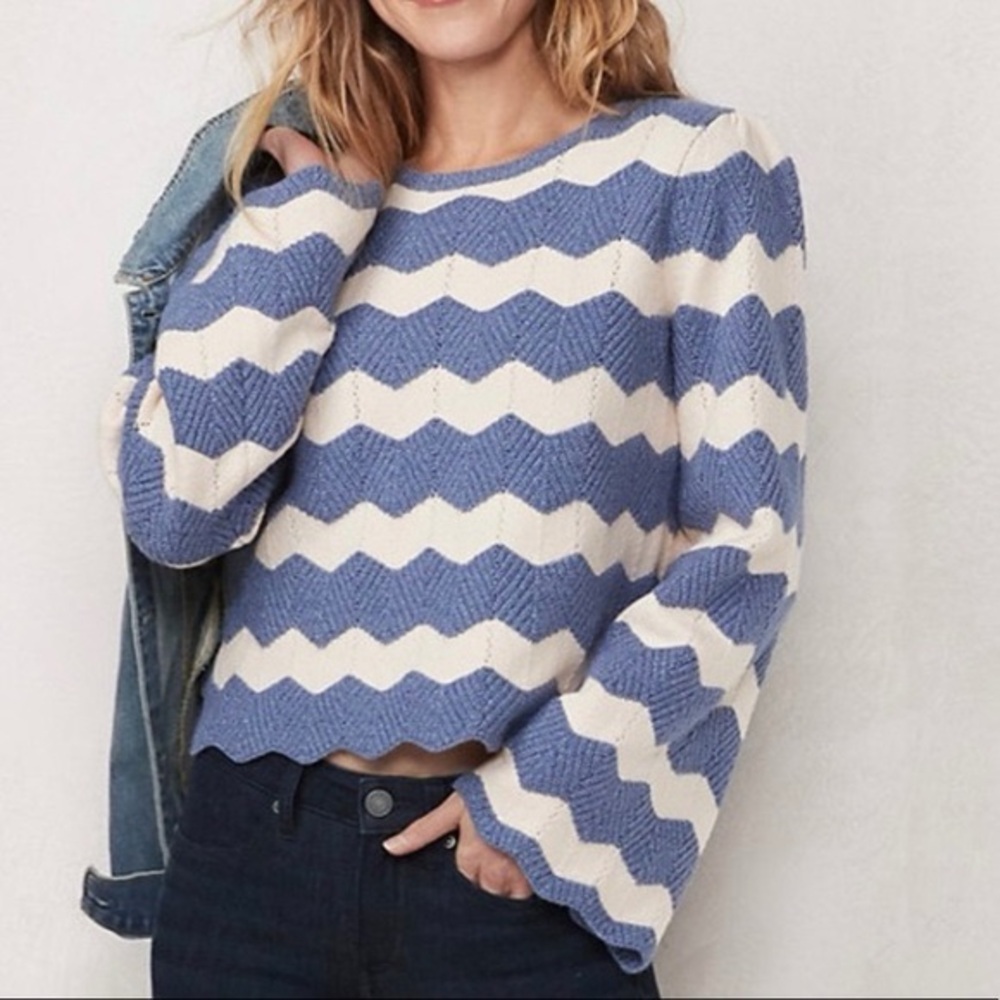 LC Lauren Conrad Navy and Cream Chevron Sweater